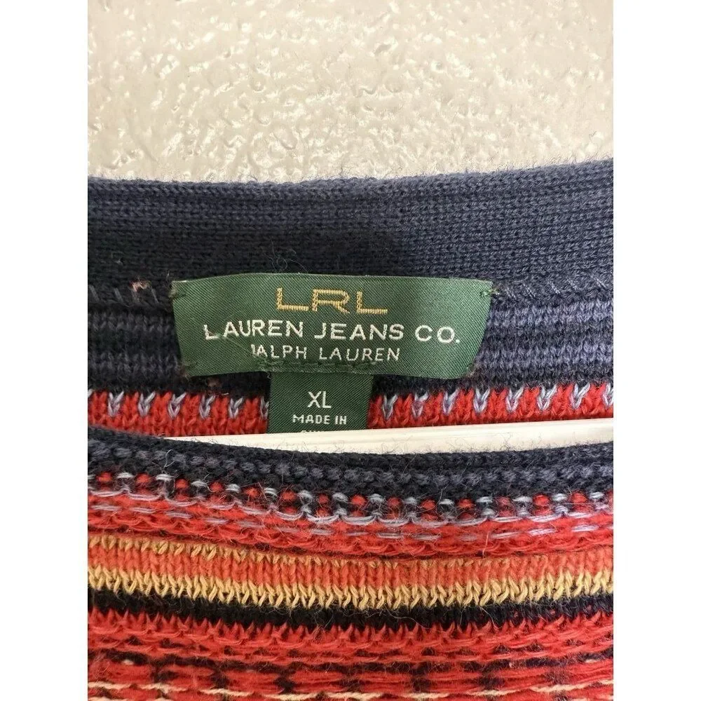 Lauren Jeans Ralph Lauren LRL Sweater Womens XL Multicolor Knit Pullover Stripe